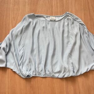 Ganni light blue open dolan sleeve blouse **fits like large